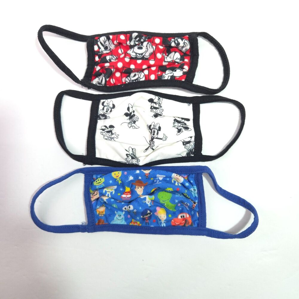 Disney Store Youth Face Masks Lot 3 Minnie Mouse Pixar Fabric No Tag Medium